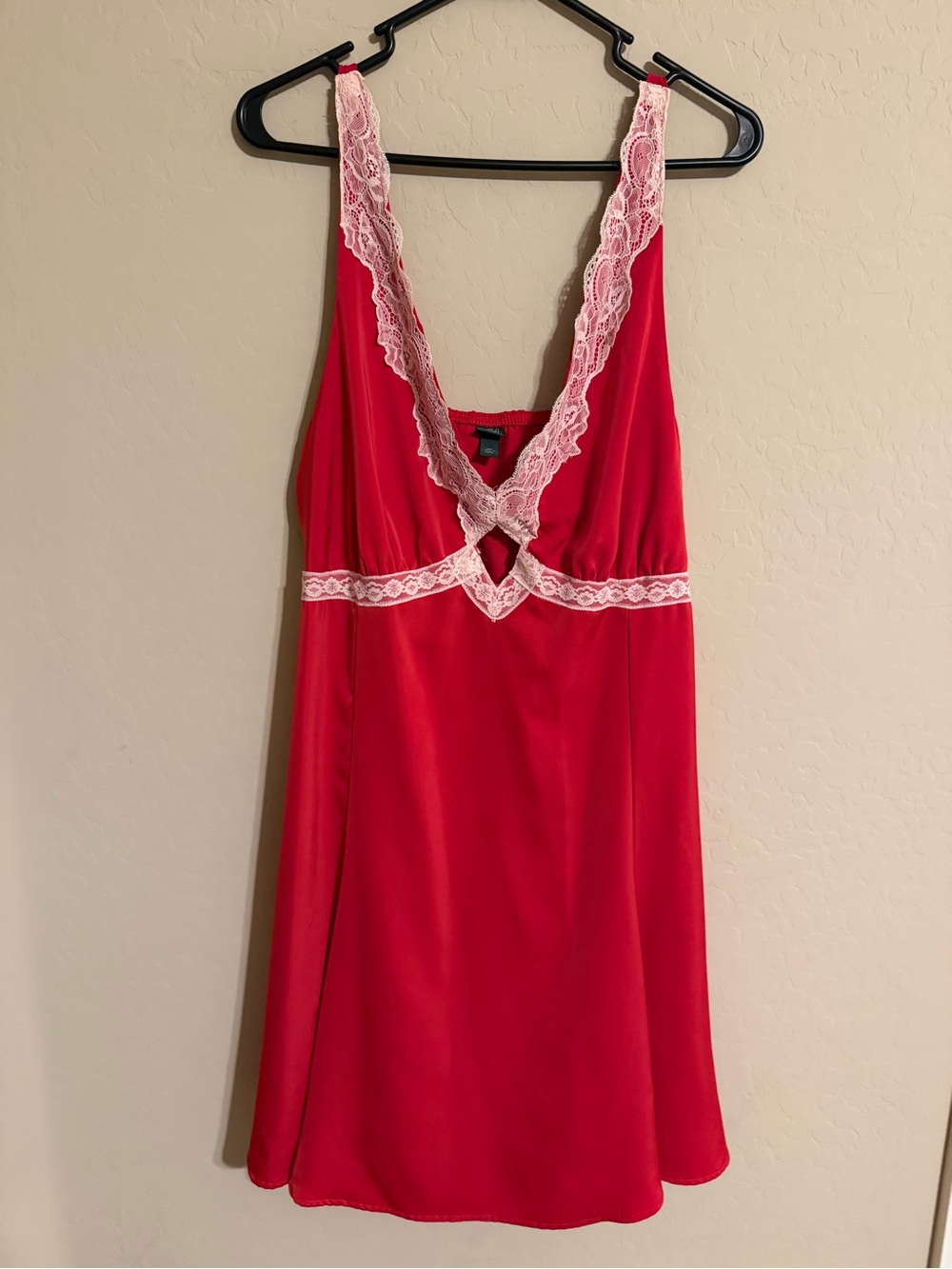 wild fable Red Chemise with white Lace Trim
